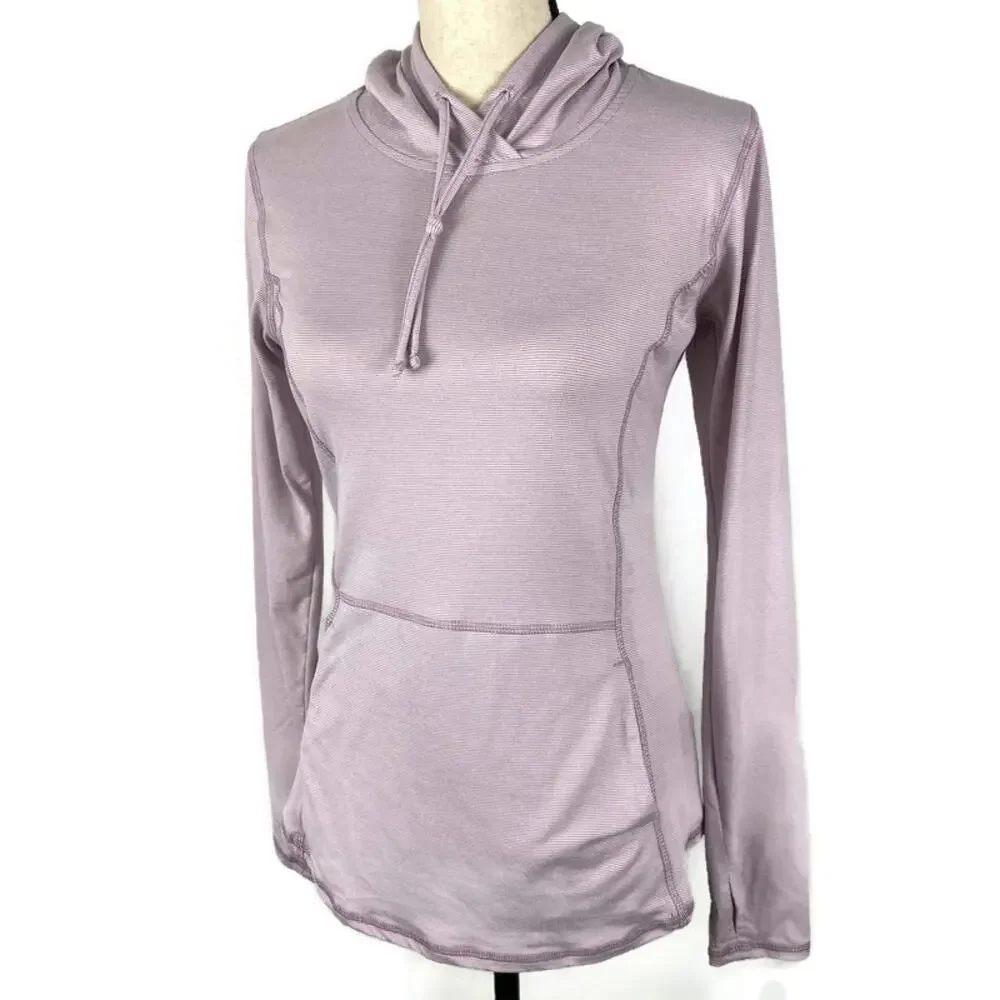 RBX Performance Pink Purple Micro Striped Hooded Athletic Top Womens Sz Small